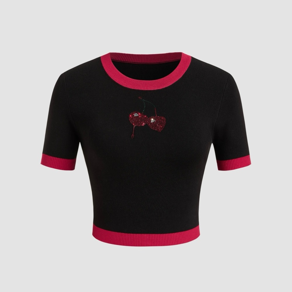 🍉Cider Black and Red Cherry Embroidered Blouse🍉